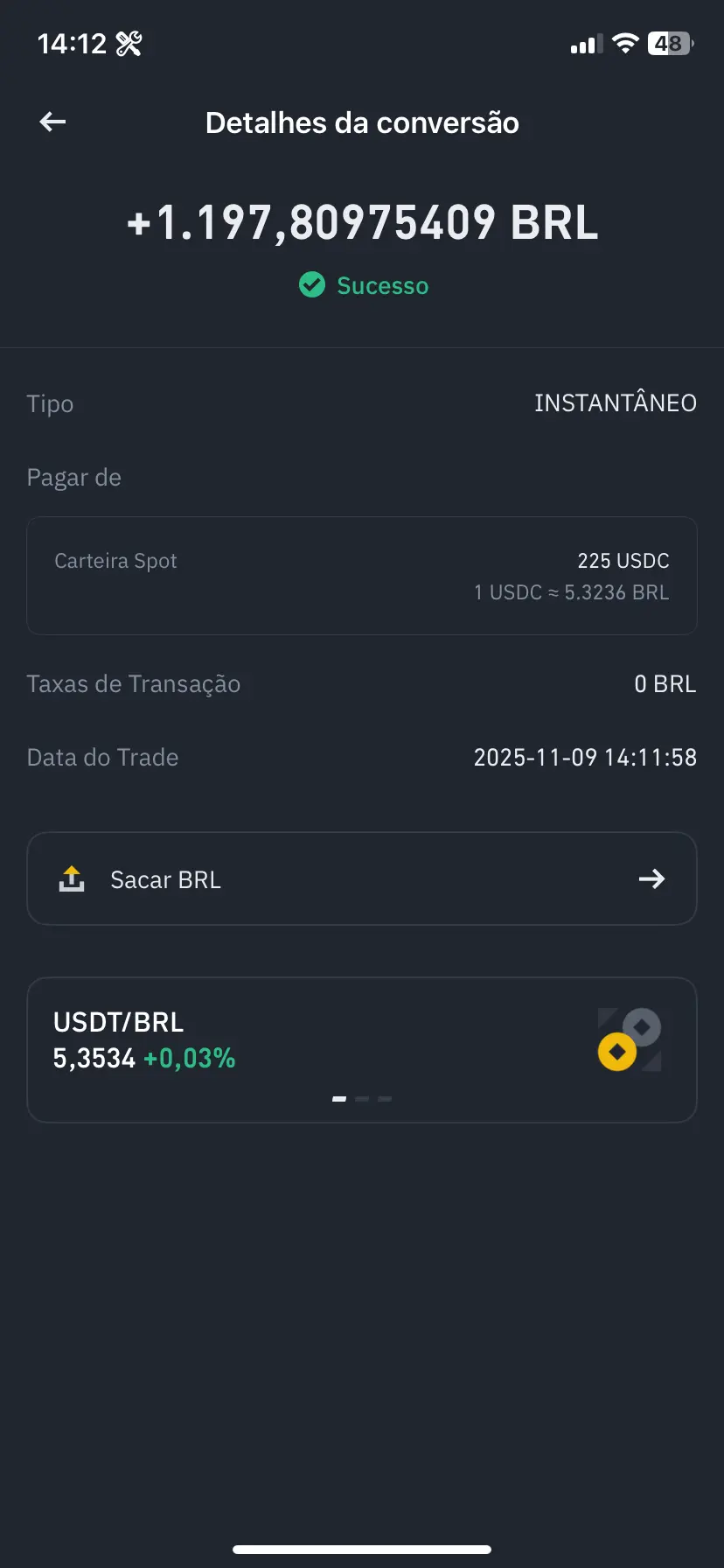Prova de pagamento em dólar