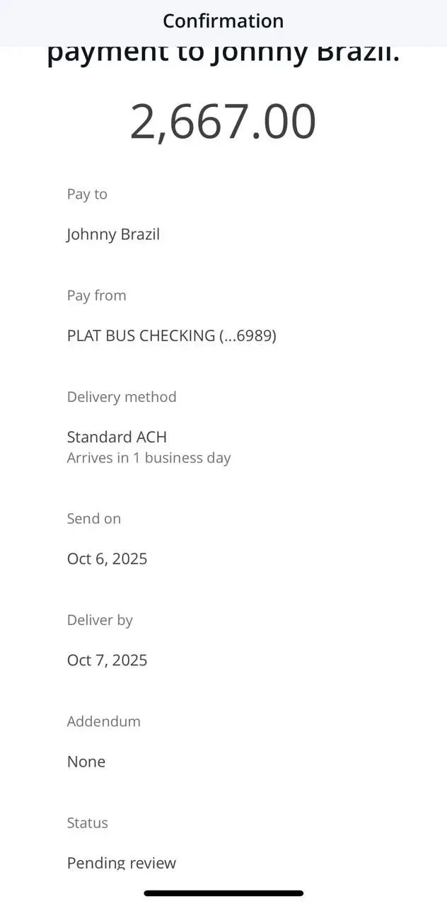 Prova de pagamento em dólar