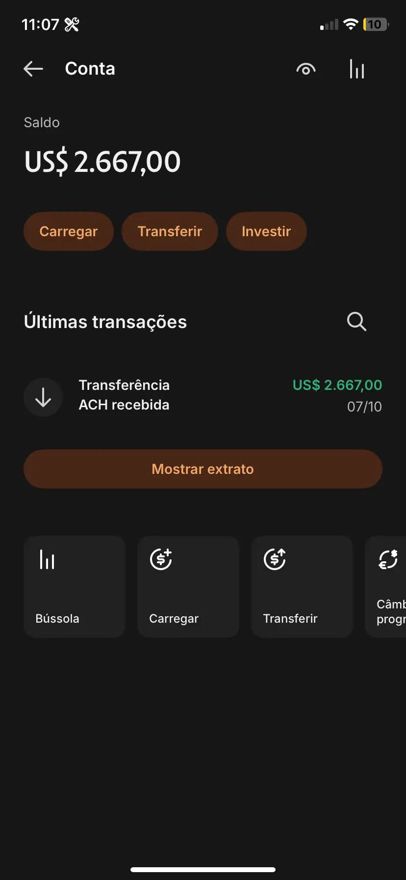 Prova de pagamento em dólar