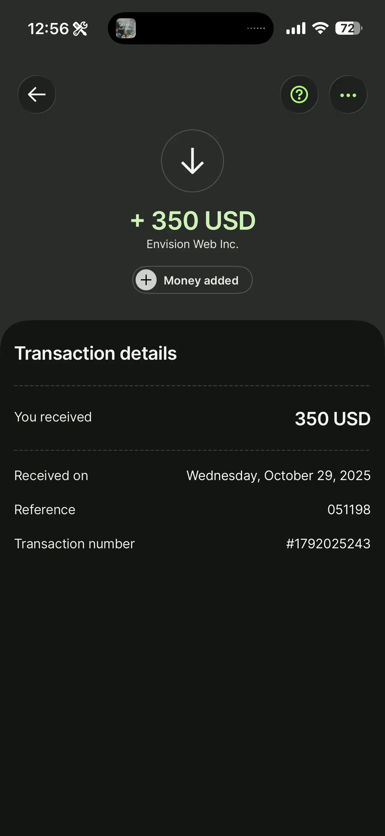 Prova de pagamento em dólar