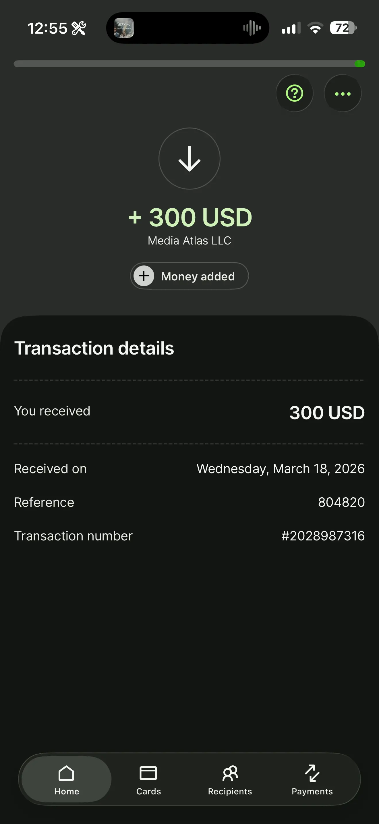 Prova de pagamento em dólar